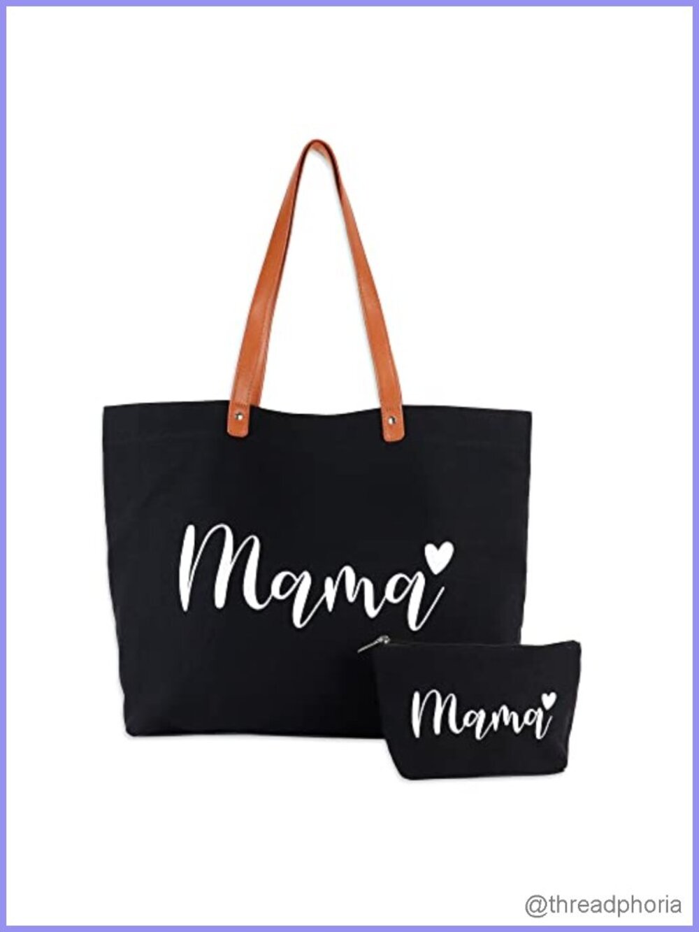Large Canvas Tote Bag with Faux Leather Handles & Zip Top for Mom